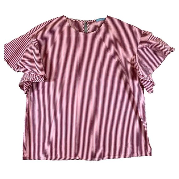 J McLaughlin Striped Blouse Womens M Medium Pink White Short Sleeve‎ Shirt - Picture 1 of 10
